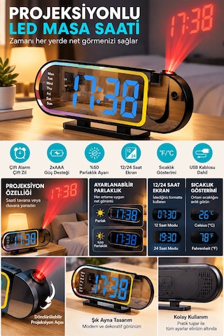 Modern Dijital Led Masa Saati Alarm Özellikli 12 24 Saat Seçenekli Sıcaklık Göstergeli Ekran . 67638728