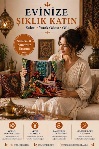 Goblen Kaneviçe Desen Kırlent Kılıf Renkli