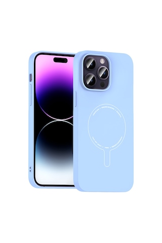 iPhone Uyumlu 14 Pro Max Kılıf M-safe Şarj Özellikli Kamera Korumalı Ata Elio Sert Pc Kapak - Açık Mavi Çok Renkli