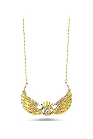 Zirkon Taş Işlemeli Melek Gümüş Kolye (498586173)