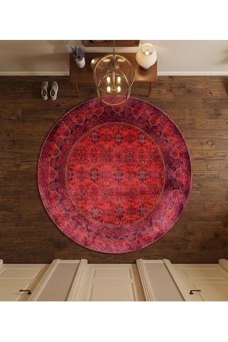 Blg Home Circle Bambu Koleksiyonu Yuvarlak Dijital Baskı Halı 8720 Kırmızı