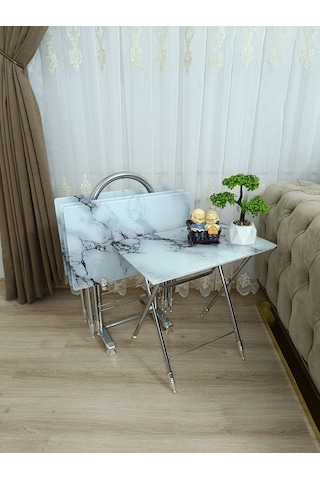 Çanta Zigon Sehpa,4'lü Sehpa, Zigon Sehpa, Camlı Sehpa -beyazmerm