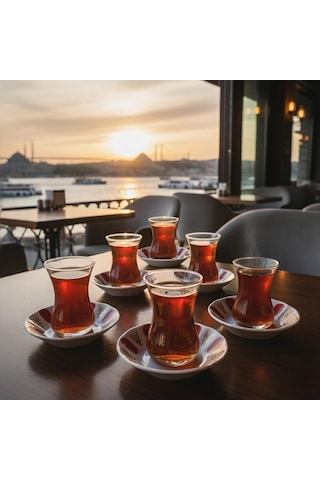 Tr Paşabahçe 6'li Çay Bardağı 130cc Ve Porland Porselen 6'li Çay Tabağı Set Kolye,küpe Hediyeli Genel