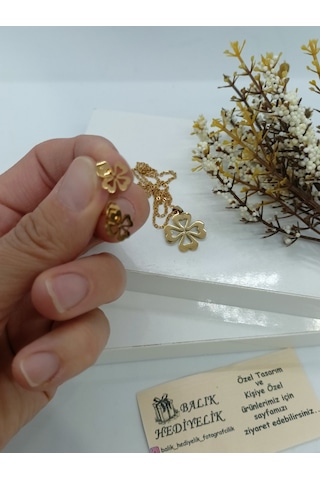 Çelik Kolye Küpe Set Paslanma Yapmaz Set Takım Mdl-7002 Altın