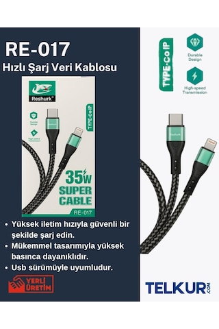 Ferro Reshurk Re-017 Type-c & Lightning 35w Metal Uclu 1000cm 3,1a Hasır Kablo