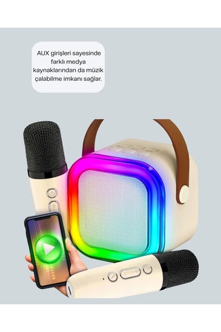 Mey İthalat Çift Mikrofonlu Kompakt Karaoke Hoparlör Uzun Pil Ömrü