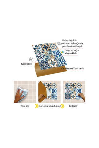 Tink KENDİNDEN YAPIŞKANLI ETNİK KARO DESENLİ PVC KARO 30X30 CM