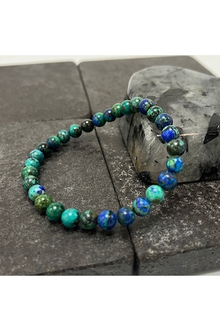 Sertifikalı Azurit Malakit 6mm Doğal Taş Bileklik Lacivert