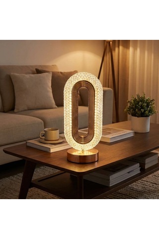 Oval Şeklinde Kristal Led Masa Lambası Dokunmatik, 3 Renk Işık Modlu, Şarjlı Dekoratif Gece Lambası Beyaz
