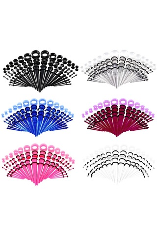 Homyl 50 Adet 14g-00g O-ring Akrilik Konik Fişler Ve Silikon Siyah