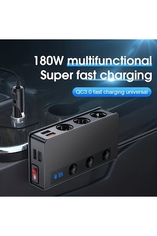 Motion003 Siyah 120w 180w Cift Usb Portlu Gerilim Gostergeli Yuksek Guc Araç Sarj Cihazi 12v 2