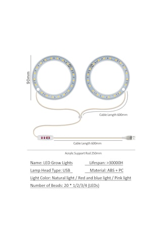 Samdoo Bitki Büyütme Lambası - 20 Led Tam Spektrum, 5 Parlaklık Seviyeli, Usb Bağlantılı, Zaman Ayarlı Diğer
