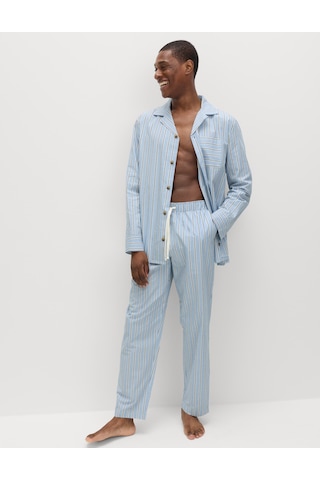Marks & Spencer Pamuklu Çizgili Pijama Altı Mavi Mix