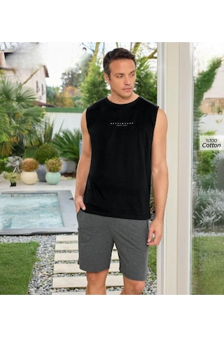 Pijamoni Erkek Bisiklet Yaka Kolsuz Şortlu Pijama Takımı 6180/6 - 1 Adet Siyah