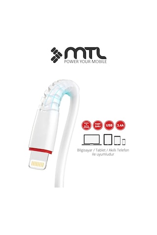 3.4a Usb To Apple Uyumlu iPhone Lightning Silikon Hızlı Şarj Ve Data Kablosu 2 Metre Mt2021