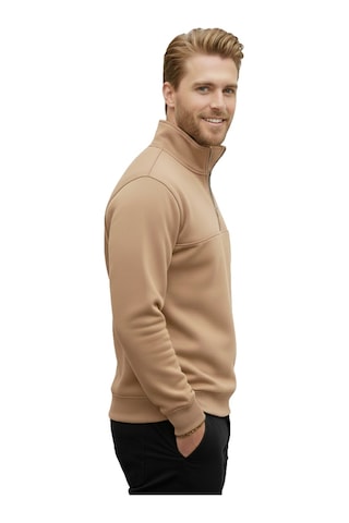 Deepsea Erkek Camel Relax Fit İçi Polarlı %100 Pamuk Yarım Fermuarlı Dik Yaka Sweatshirt 2600760 Camel