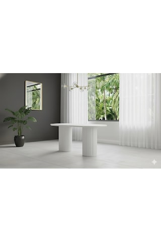 Noıre Ahşap Modern Yemek Masası 6 Kişilik Yemek Masa Takımı Beyaz Antrasit