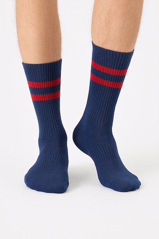 Erkek Lacivert Soket Çorap 2 Li Set Çizgili Pamuklu Spor Ve Günlük Kullanım Plus Scorpion Lacivert