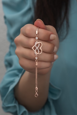 Nereze 925 Ayar Gümüş Rose Sonsuz Kalp Bileklik