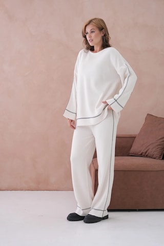 Kadın Geniş Yaka Kazak Pantolon İkili Triko Takım Taş
