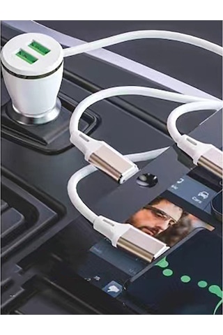 Go Des GD-CC202 5 in 1 5A Hızlı Şarj Çift USB-A ve Micro Type-C Lightning Kablolu Araç Şarj Aleti GODES-TA84061 Beyaz