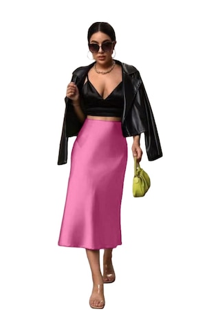 Kadın Saten Kalça Balık Etek Pembe