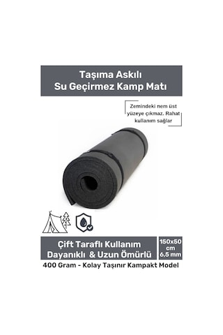 Su Geçirmez Konfor Modeli Taşıma Askılı Çift Taraflı Kamp Zemin Çadır Uyku Matı Siyah Yer Minderi