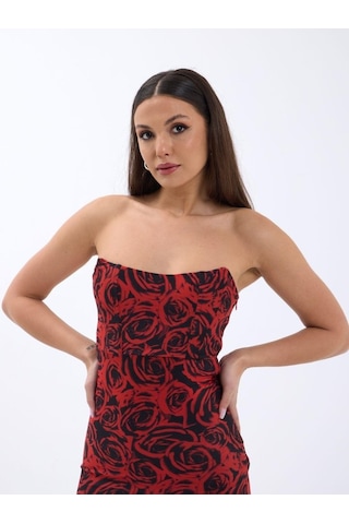 Etiler Collection 7006 Elbise-kırmızı Altın