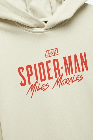 Koton Erkek Çocuk Lisanslı Örümcek Adam Baskılı Uzun Kollu Şardonlu Pamuklu Kapşonlu Sweatshirt Ekru