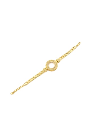 Altın Kaplama İmitasyon Zirkon Taşlı Desenli Figaro Burma Model Çeyrek Çerçeve Bileklik Blk-1164 Altın