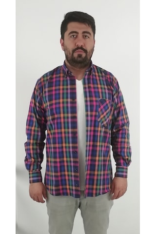 Tousus Regular Fit Ekose Likralı Erkek Gömlek Kls-4008-tss Lacivert