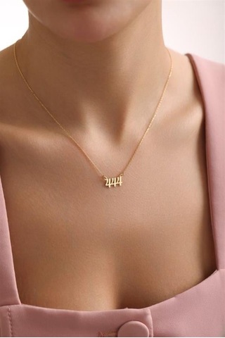 925 Ayar Gümüş Gold Kaplama 444 Melek Numarası Kolye