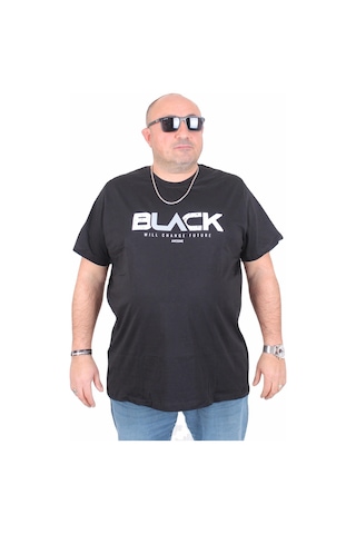 Moc Grande Mocgrande Erkek Büyük Beden Sıfır Yaka Tişört Black 25176 Sıyah Siyah