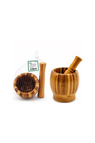 Bella House Ahşap Sarımsak Ezici Bambu Çizgili 8cm