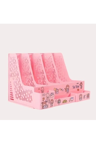 Ops Mg 124 Pastel Pembe 4 Bölmeli Modüler Tasarım Organizer Kalemlikli Magazinlik Klasör Arşiv Kutusu Demonte