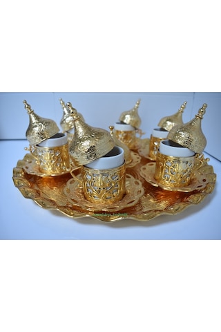 Osmanlı Motifli Türk Kahve Seti Sarı Renk