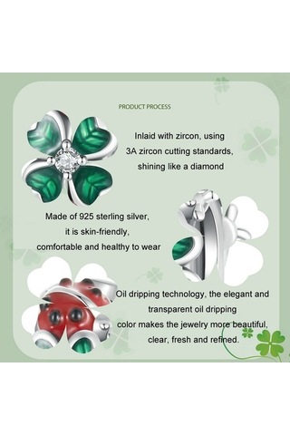 Fastbuy S925 Ayar Gümüş Zirkon Uğur Böceği Yonca Boncuk, Renkli Dıy Takı, Şanslı Kolye Çok Renkli