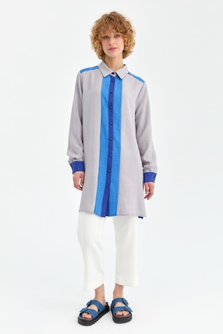 Blok Renk Detaylı Tunik Gri Gri