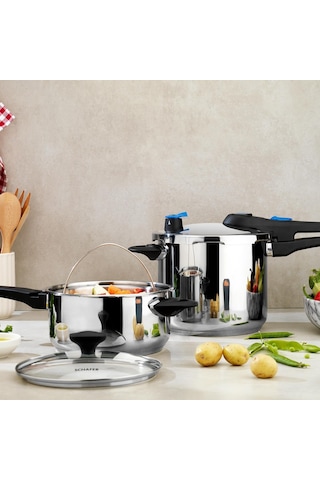 Schafer Gusto 2 Li Düdüklü Tencere Seti 5 + 7 L 4 Parça Inox Siyah