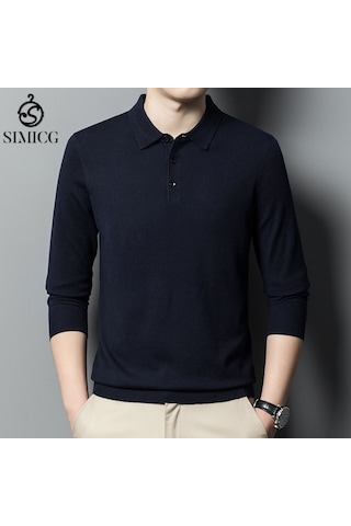 Yeni Erkek Düz İnce Yün Kazak Mavi Mavi