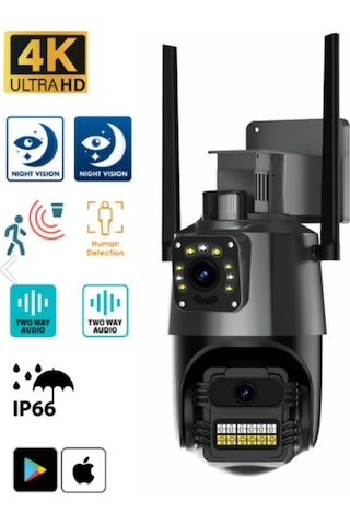2+2 Mp Hd 4k Ip Kamera Wifi Özellikli Hareket Takipli Gece Sensörlü Güvenlik Kamerası Blm-61