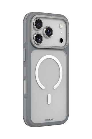 İphone 17 Pro Uyumlu Kılıf M-safe Şarj Özellikli Youngkit Rock Sand Serisi Kapak Gri Gri