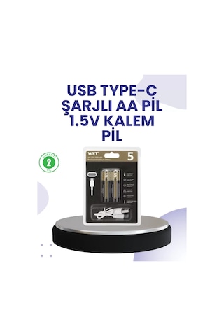 Home Type-c Usb İle Hızlı Şarj Edilebilir Aa Kalem Pil 1.5v Lityum Çiftli Paket