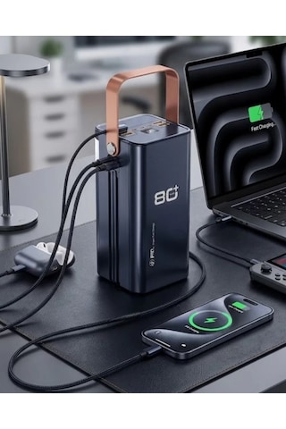 80000 Mah Taşınabilir Powerbank Süper Hızlı Şarj Çoklu Çıkış Ve Led Göstergeli Siyah
