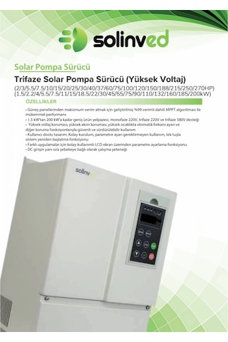 Solinved 7,5kw 10hp Trifaze Solar Pompa Sürücü