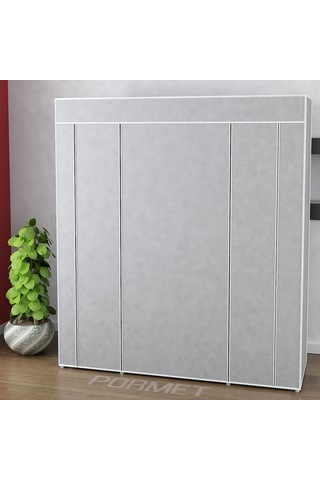 Beyazpazar Bez Dolap 12 Raflı 60 CM Askı Portatif Dolap Gri