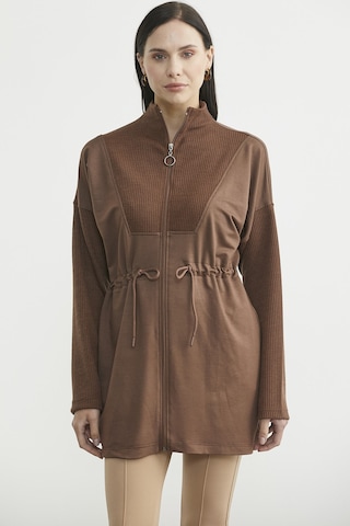 Dik Yaka Tam Fermuarlı Tunik - Kahve Kahverengi