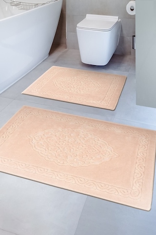 Lotus 2'li Pamuklu Klozet Takımı, Pudra Banyo Paspas Seti Renkli