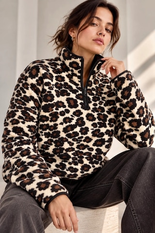 Bbbutikbasic Dik Yaka Yarım Fermuarlı Desenli Polar Sweatshirt My3535 Siyah Leopar