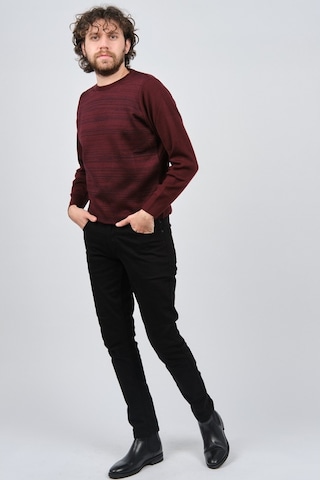 Çizgi Triko Erkek Bisiklet Yaka Desenli Kazak 42554225 Bordo Bordo